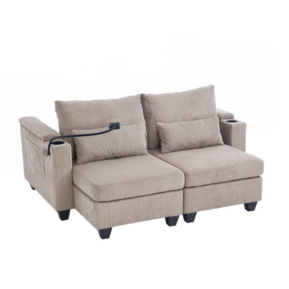 Loveseat Sofa Sofa Bed Corduroy Sleeper Sofa with USB Ports