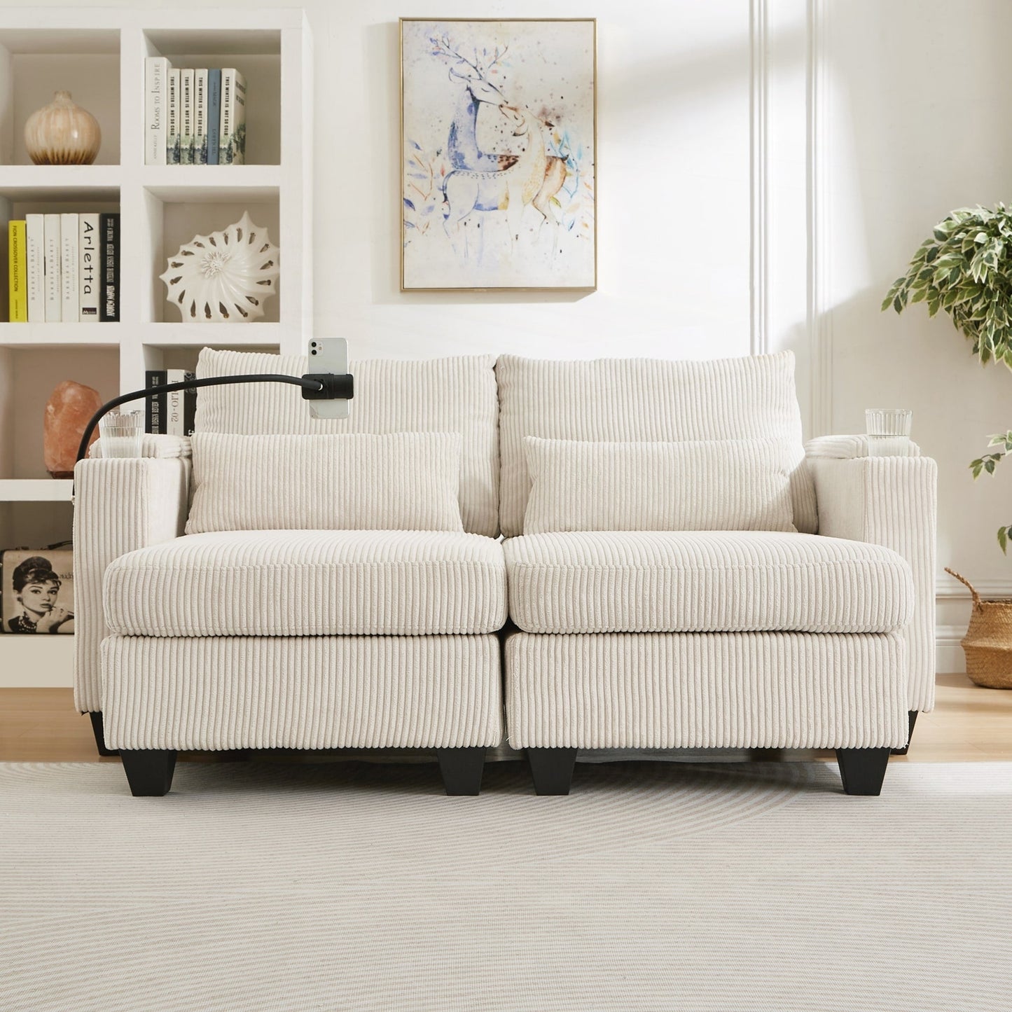 Loveseat Sofa Sofa Bed Corduroy Sleeper Sofa with USB Ports