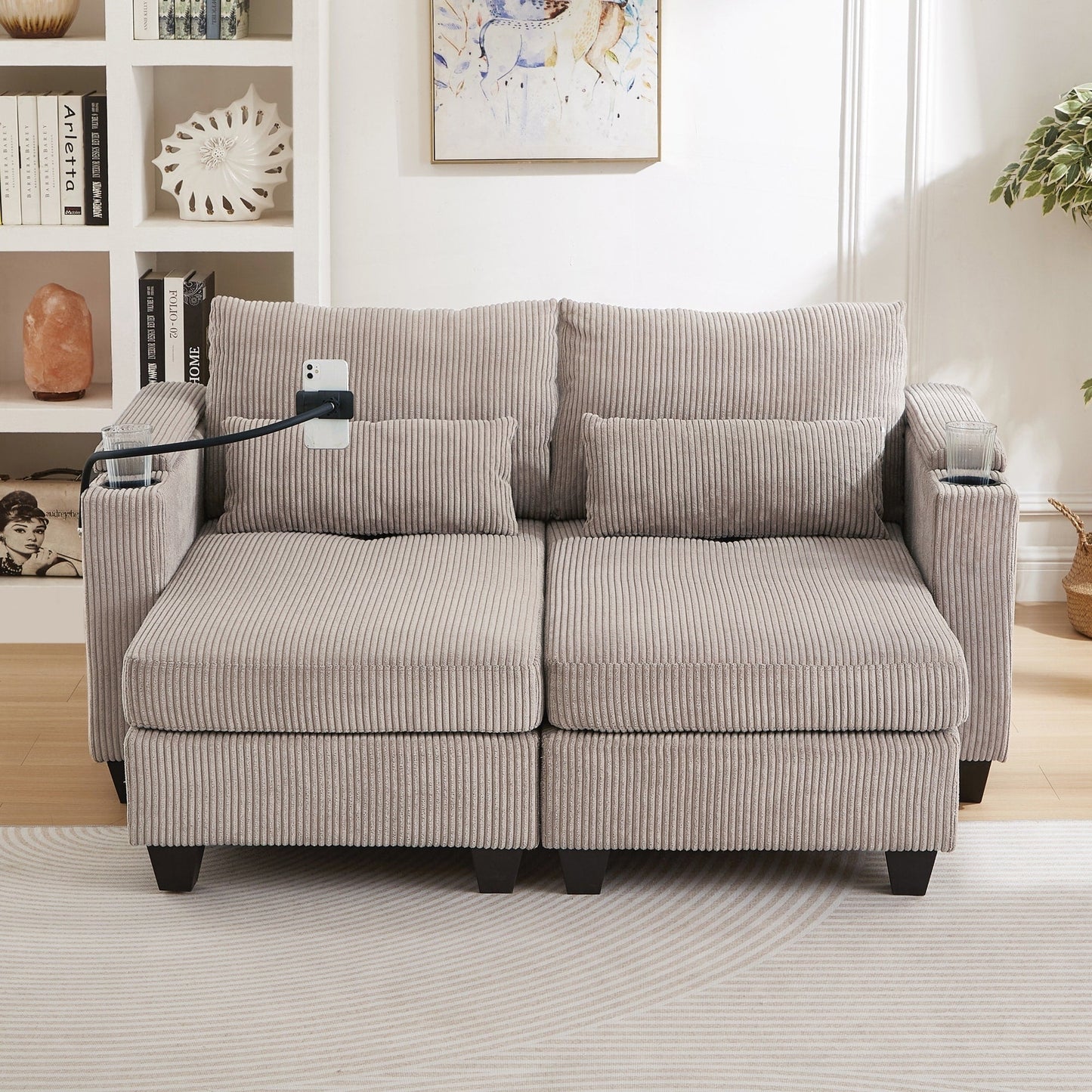 Loveseat Sofa Sofa Bed Corduroy Sleeper Sofa with USB Ports