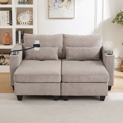Loveseat Sofa Sofa Bed Corduroy Sleeper Sofa with USB Ports