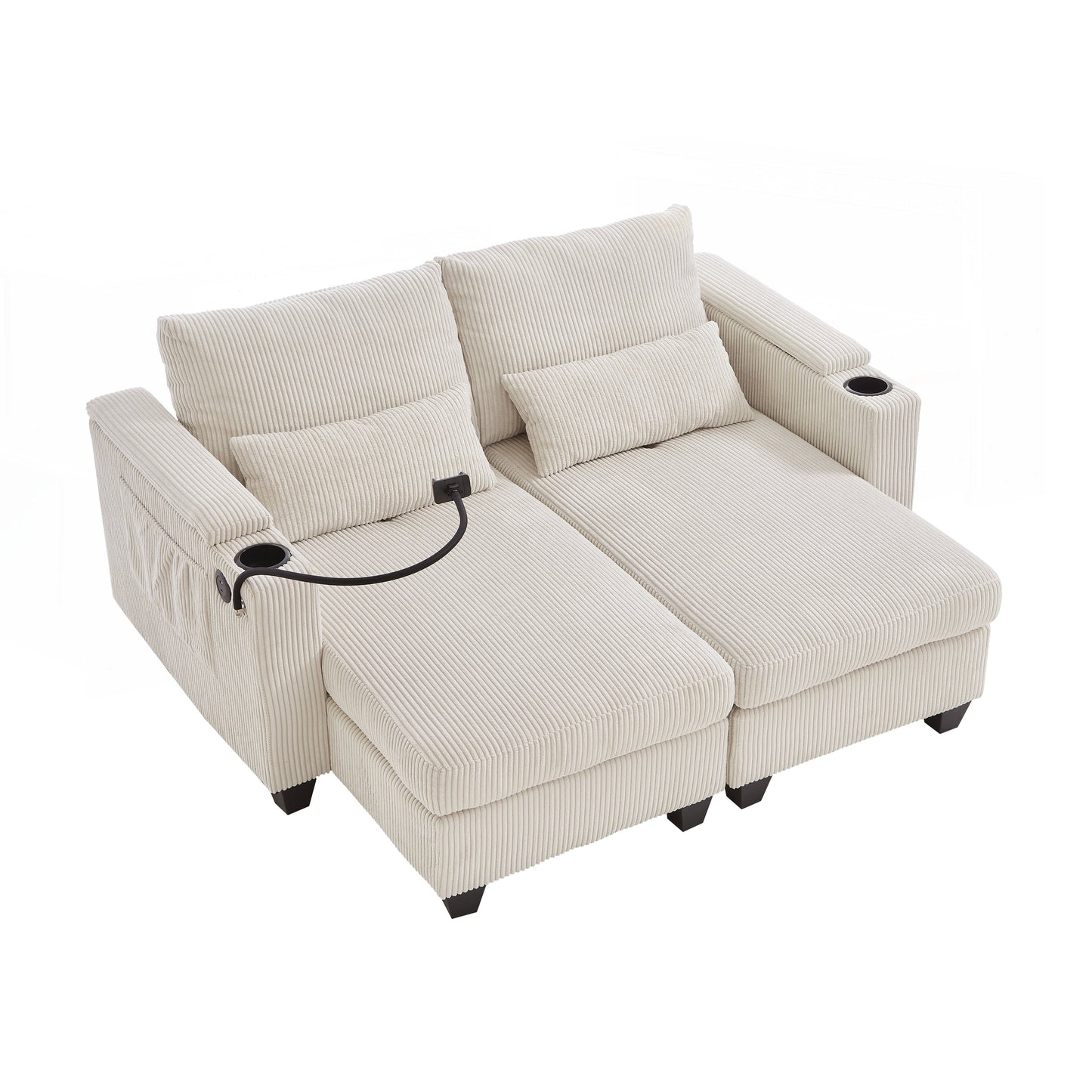 Loveseat Sofa Sofa Bed Corduroy Sleeper Sofa with USB Ports