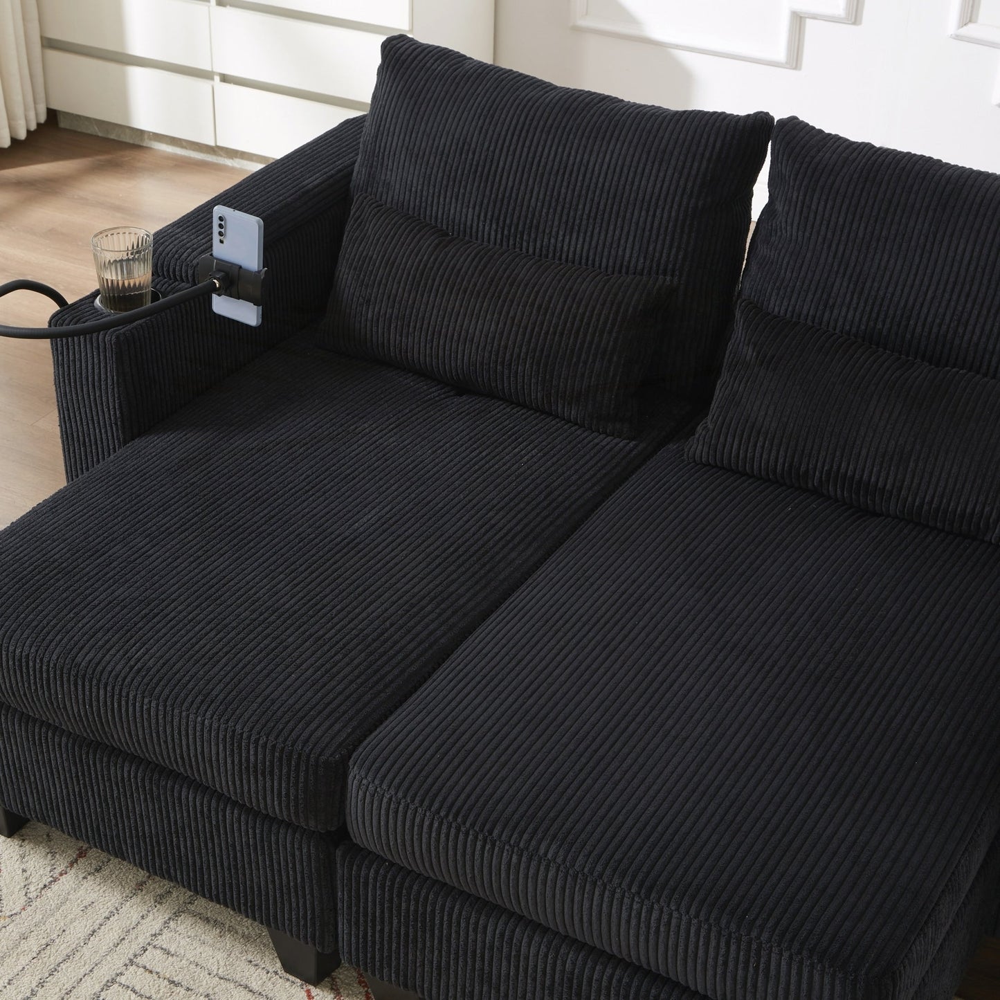 Loveseat Sofa Sofa Bed Corduroy Sleeper Sofa with USB Ports
