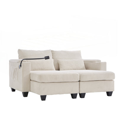 Loveseat Sofa Sofa Bed Corduroy Sleeper Sofa with USB Ports