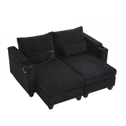 Loveseat Sofa Sofa Bed Corduroy Sleeper Sofa with USB Ports