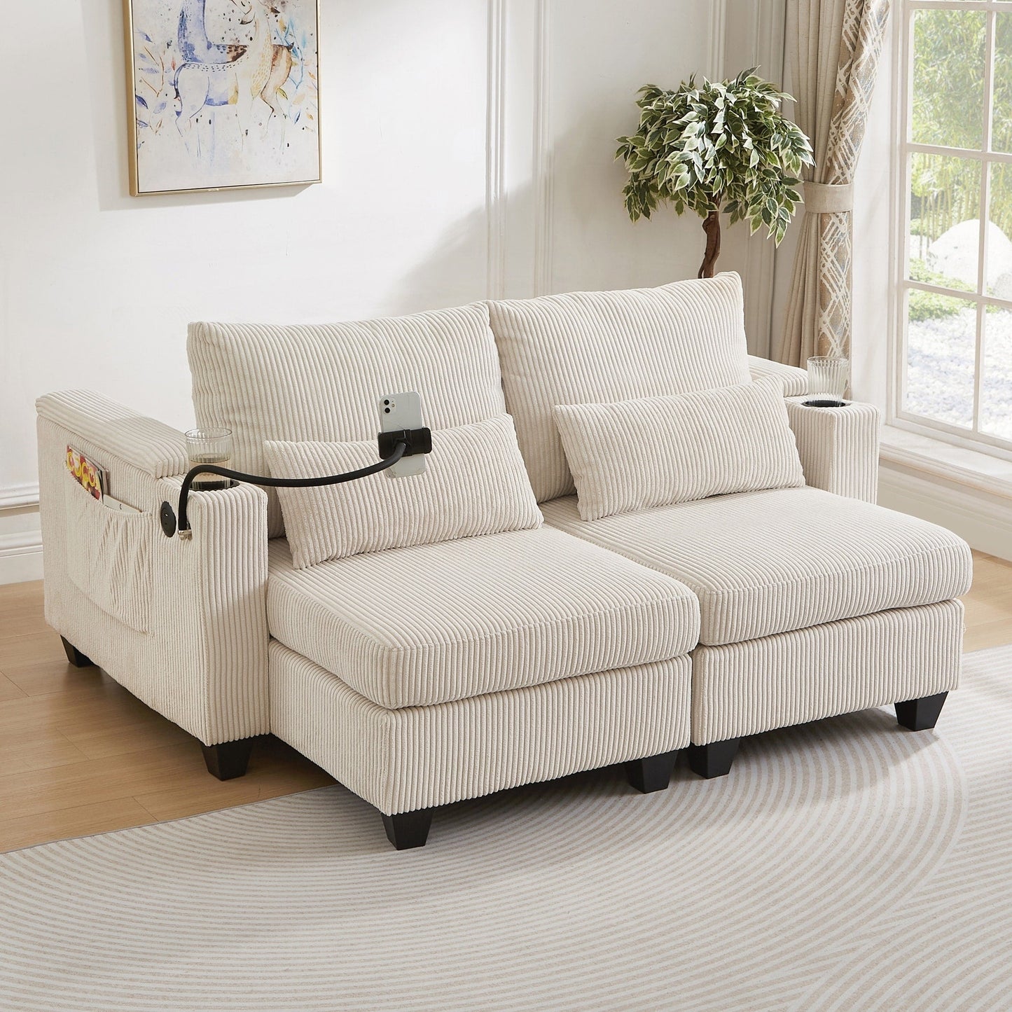 Loveseat Sofa Sofa Bed Corduroy Sleeper Sofa with USB Ports