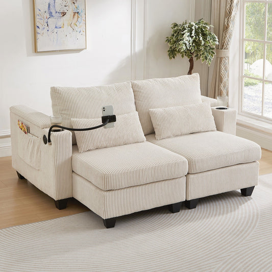 Loveseat Sofa Sofa Bed Corduroy Sleeper Sofa with USB Ports