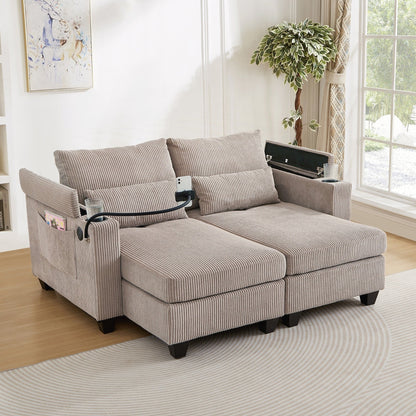 Loveseat Sofa Sofa Bed Corduroy Sleeper Sofa with USB Ports