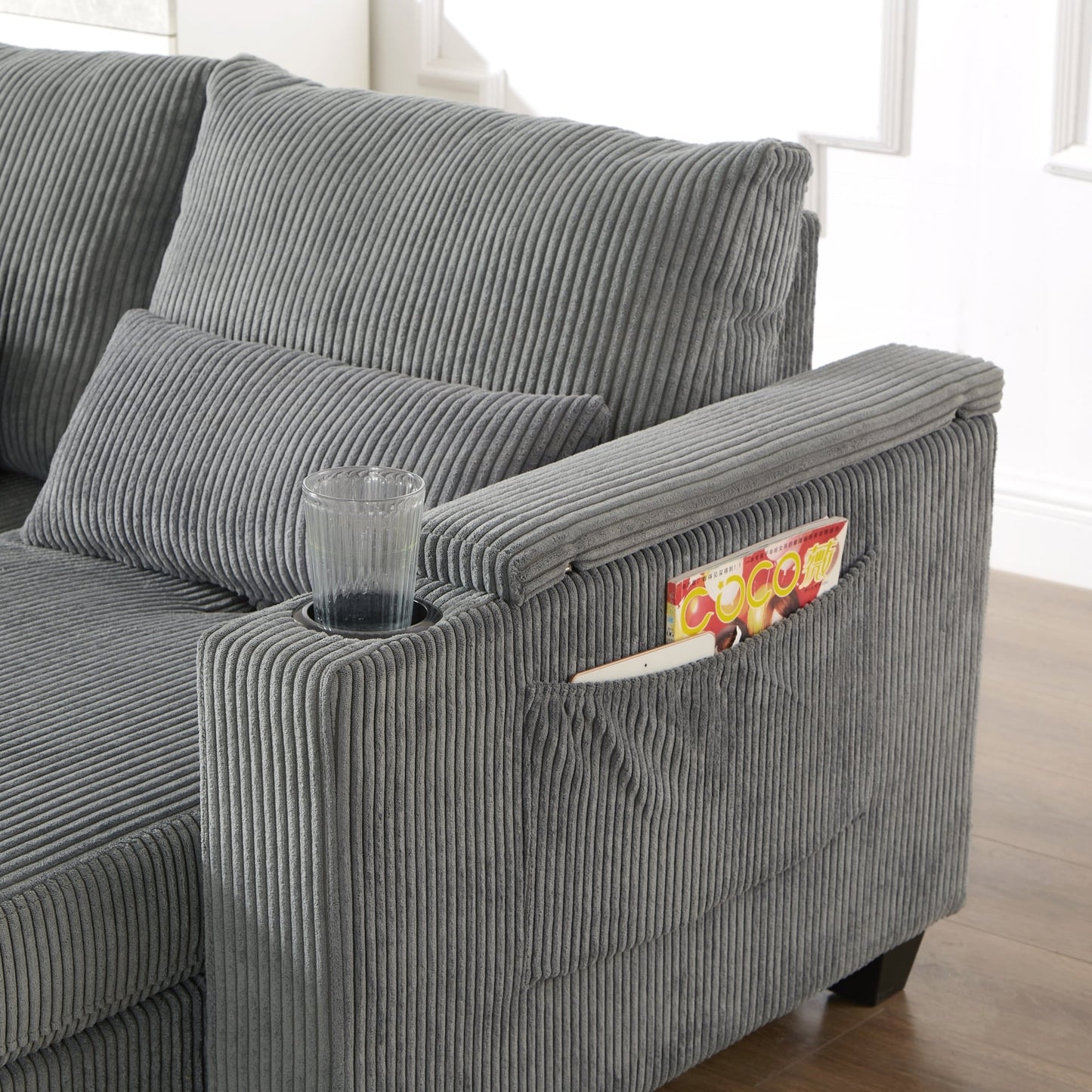 Loveseat Sofa Sofa Bed Corduroy Sleeper Sofa with USB Ports