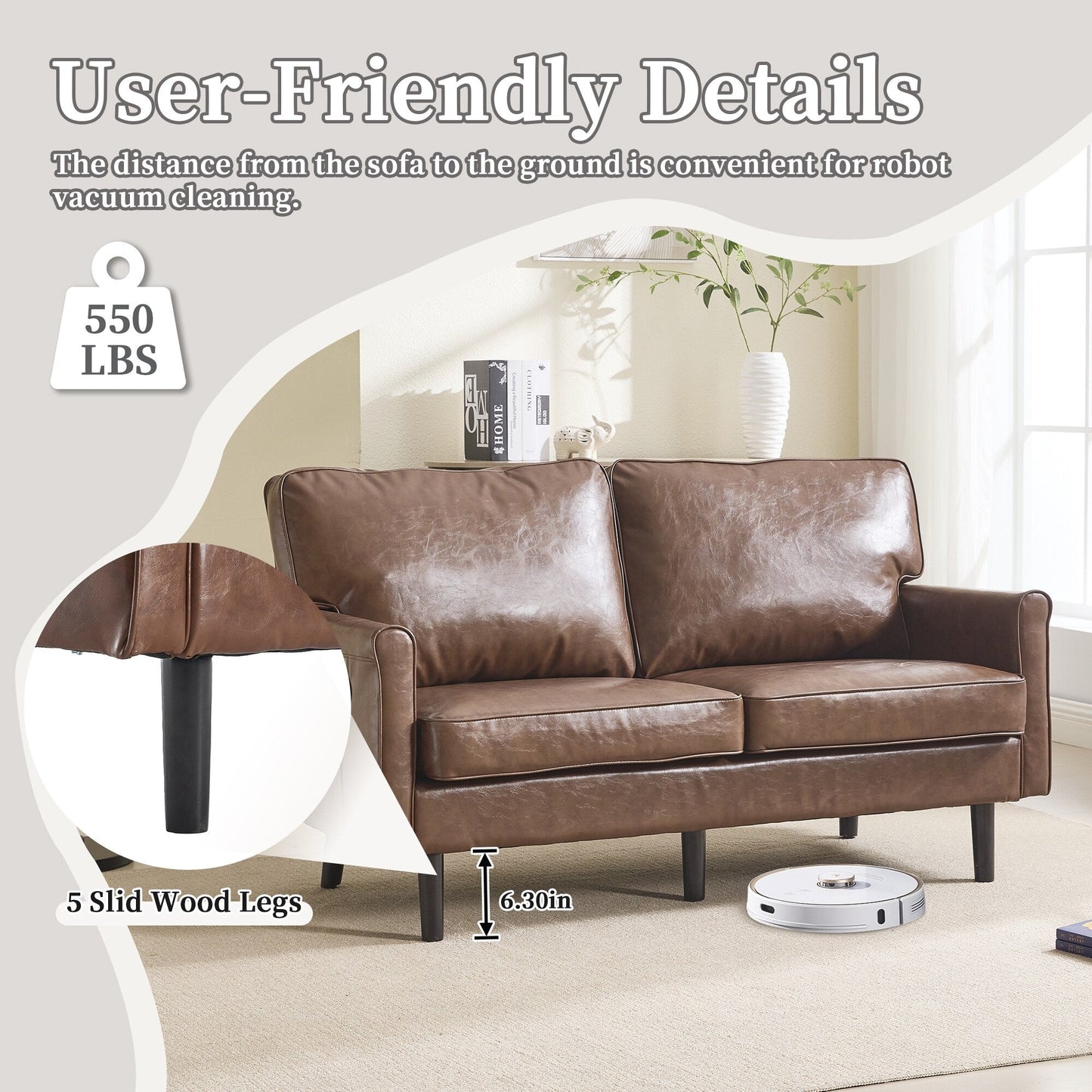 Loveseat Sofa, 2 Seater Sofa Couches for Living Room, Small Couch with USB & Removable Pillow Cover