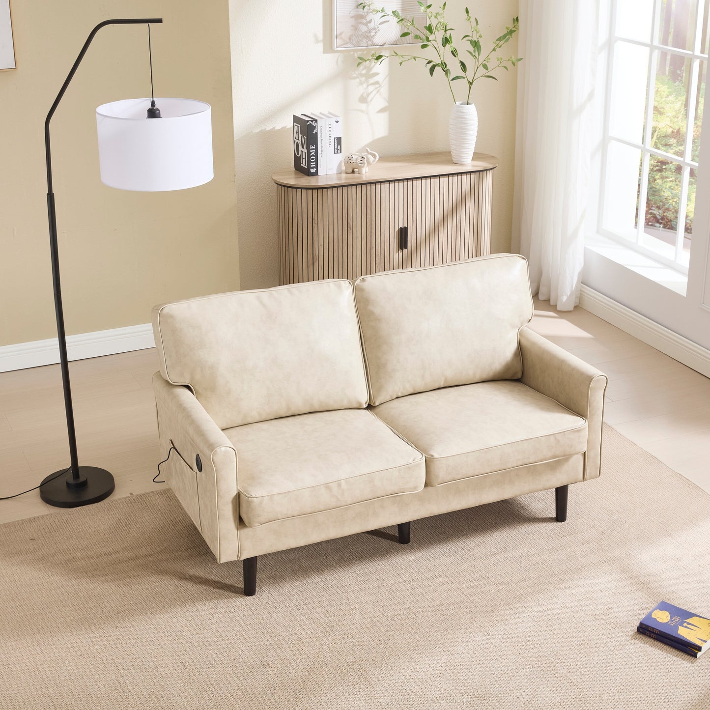 Loveseat Sofa, 2 Seater Sofa Couches for Living Room, Small Couch with USB & Removable Pillow Cover
