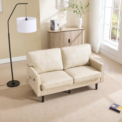 Loveseat Sofa, 2 Seater Sofa Couches for Living Room, Small Couch with USB & Removable Pillow Cover