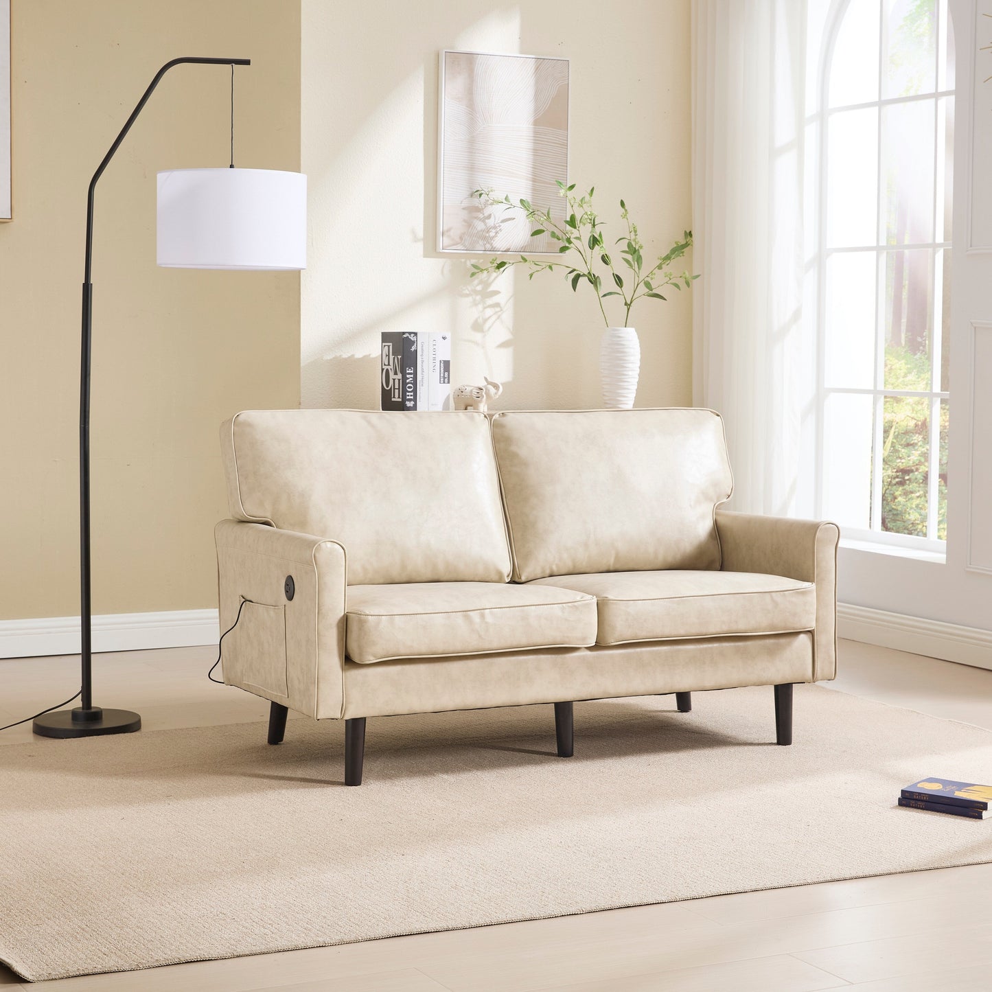 Loveseat Sofa, 2 Seater Sofa Couches for Living Room, Small Couch with USB & Removable Pillow Cover