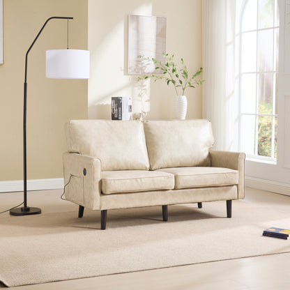 Loveseat Sofa, 2 Seater Sofa Couches for Living Room, Small Couch with USB & Removable Pillow Cover