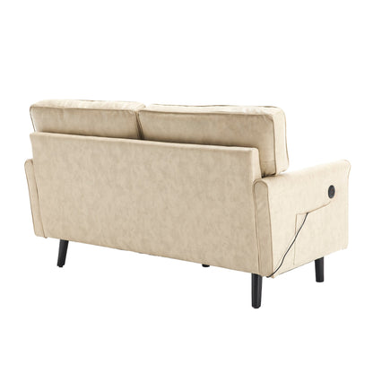 Loveseat Sofa, 2 Seater Sofa Couches for Living Room, Small Couch with USB & Removable Pillow Cover