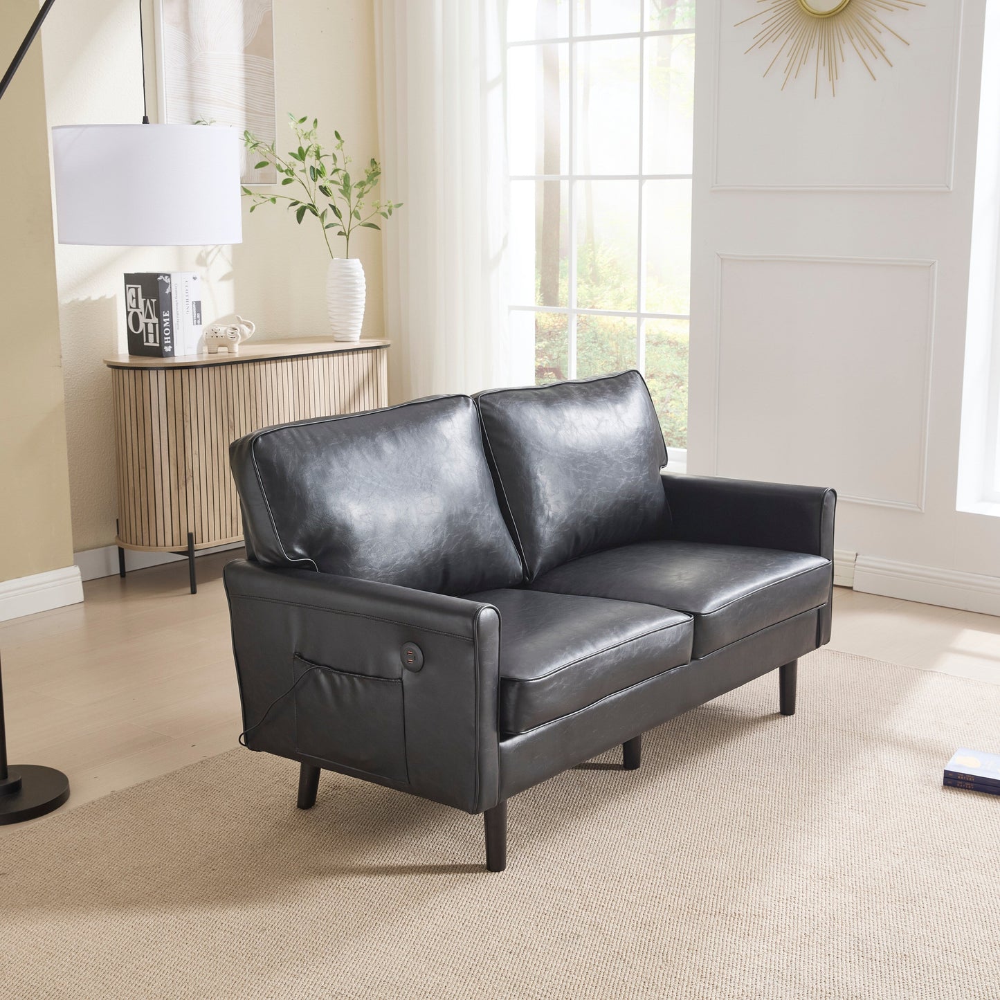 Loveseat Sofa, 2 Seater Sofa Couches for Living Room, Small Couch with USB & Removable Pillow Cover
