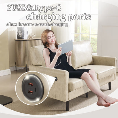 Loveseat Sofa, 2 Seater Sofa Couches for Living Room, Small Couch with USB & Removable Pillow Cover