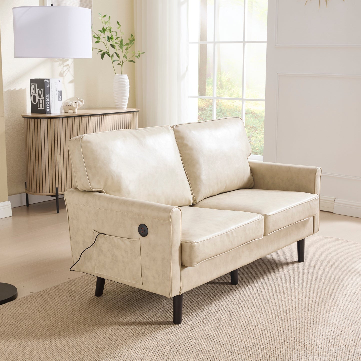 Loveseat Sofa, 2 Seater Sofa Couches for Living Room, Small Couch with USB & Removable Pillow Cover