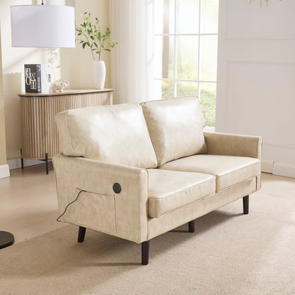 Loveseat Sofa, 2 Seater Sofa Couches for Living Room, Small Couch with USB & Removable Pillow Cover