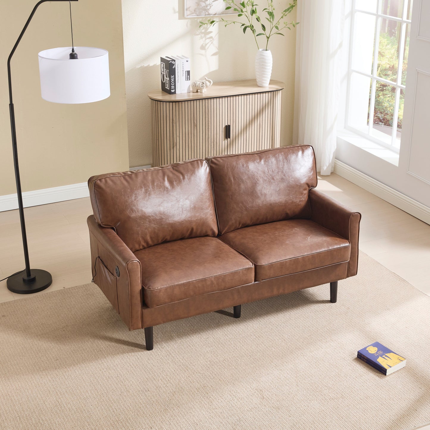 Loveseat Sofa, 2 Seater Sofa Couches for Living Room, Small Couch with USB & Removable Pillow Cover