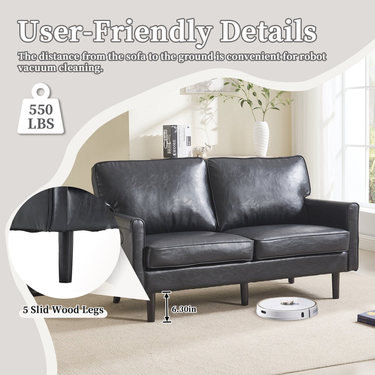Loveseat Sofa, 2 Seater Sofa Couches for Living Room, Small Couch with USB & Removable Pillow Cover