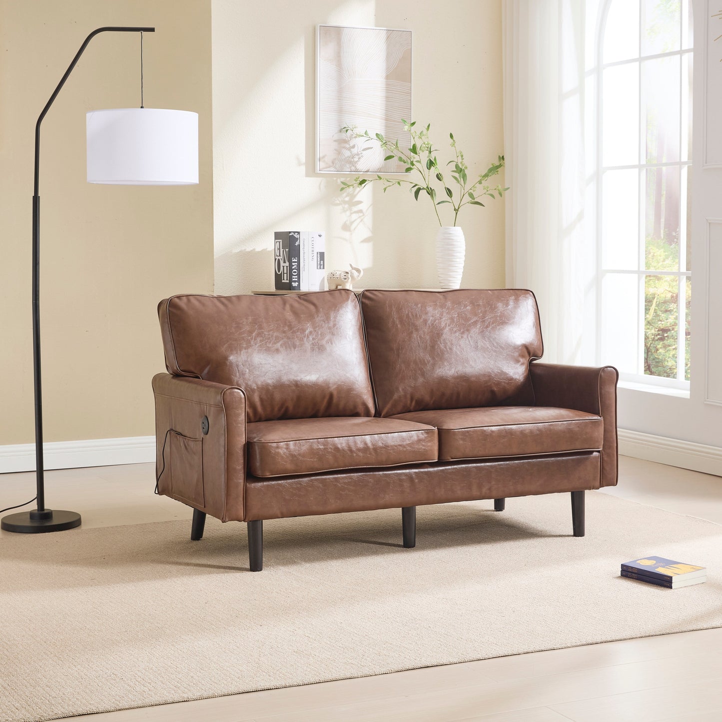 Loveseat Sofa, 2 Seater Sofa Couches for Living Room, Small Couch with USB & Removable Pillow Cover