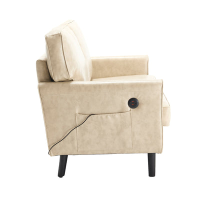 Loveseat Sofa, 2 Seater Sofa Couches for Living Room, Small Couch with USB & Removable Pillow Cover