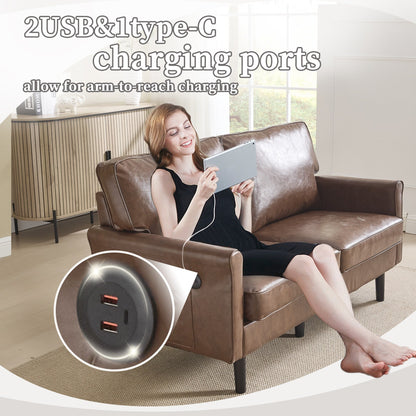 Loveseat Sofa, 2 Seater Sofa Couches for Living Room, Small Couch with USB & Removable Pillow Cover
