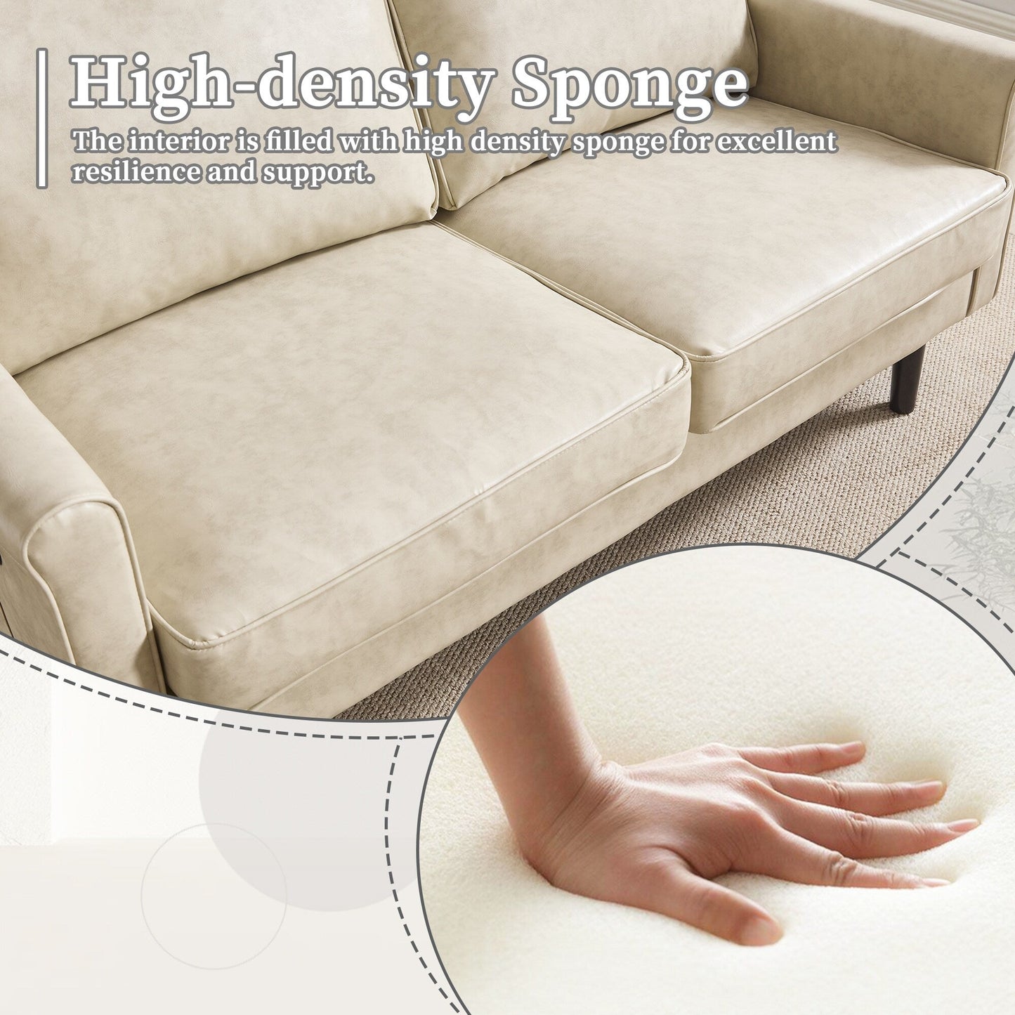 Loveseat Sofa, 2 Seater Sofa Couches for Living Room, Small Couch with USB & Removable Pillow Cover