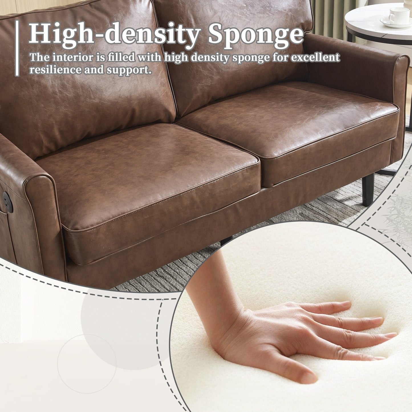 Loveseat Sofa, 2 Seater Sofa Couches for Living Room, Small Couch with USB & Removable Pillow Cover