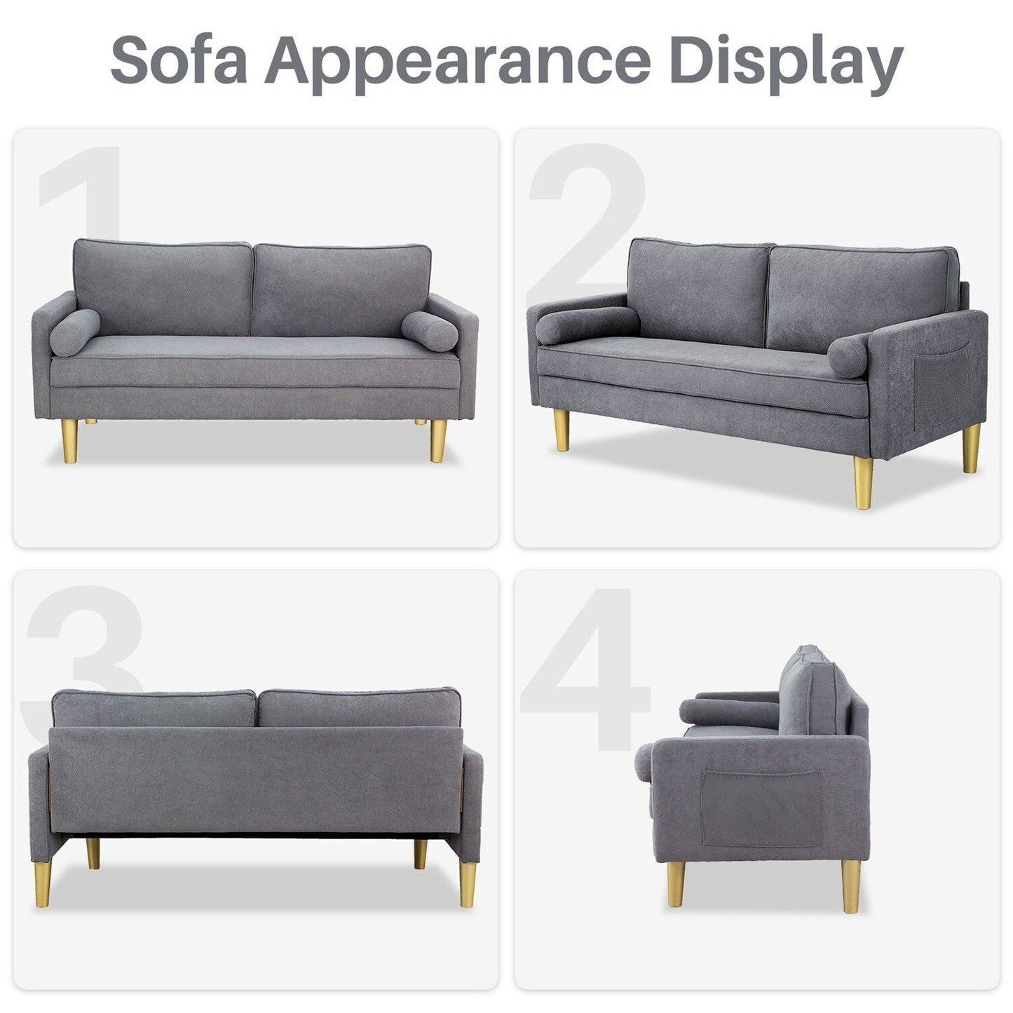 Loveseat Sofa, Fabric Couch Small Couch Love Seat Sofa with Side Pockets for Living Room, Bedroom, Office, Apartment,Small Space