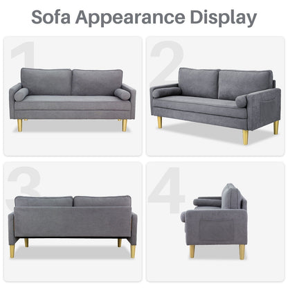 Loveseat Sofa, Fabric Couch Small Couch Love Seat Sofa with Side Pockets for Living Room, Bedroom, Office, Apartment,Small Space