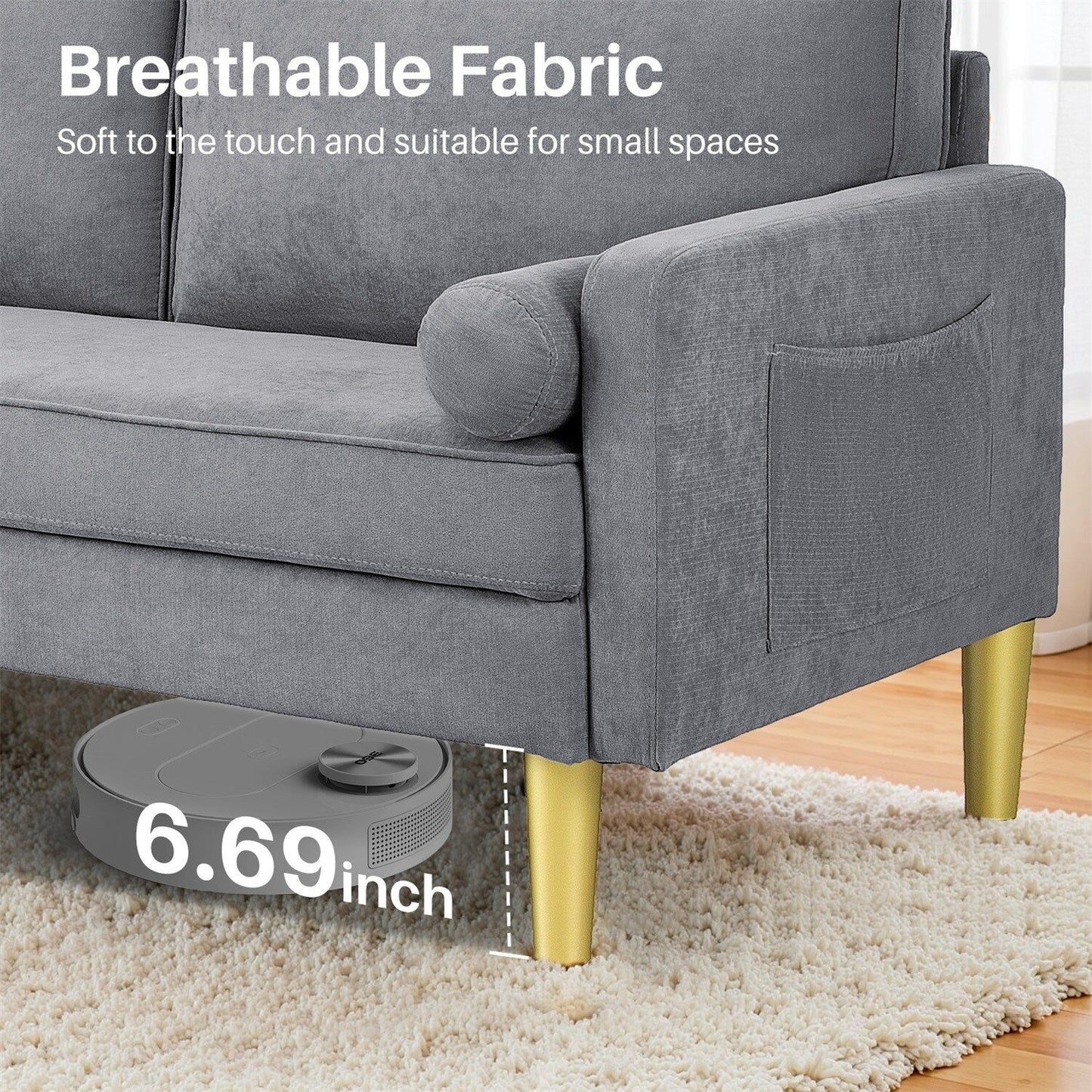 Loveseat Sofa, Fabric Couch Small Couch Love Seat Sofa with Side Pockets for Living Room, Bedroom, Office, Apartment,Small Space