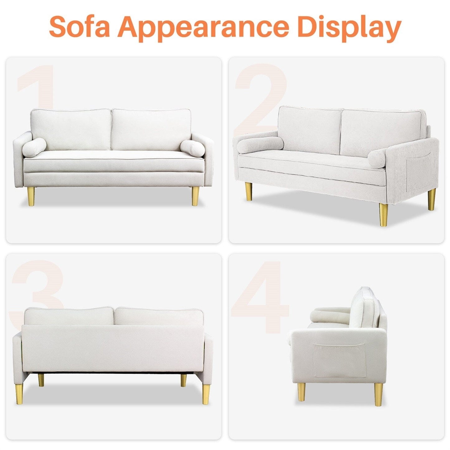 Loveseat Sofa, Fabric Couch Small Couch Love Seat Sofa with Side Pockets for Living Room, Bedroom, Office, Apartment,Small Space