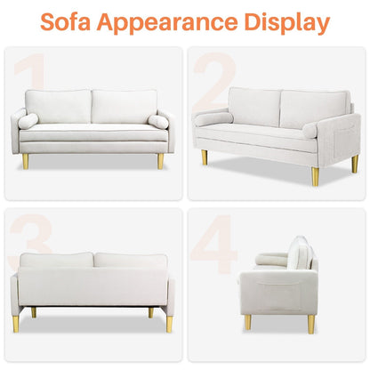 Loveseat Sofa, Fabric Couch Small Couch Love Seat Sofa with Side Pockets for Living Room, Bedroom, Office, Apartment,Small Space