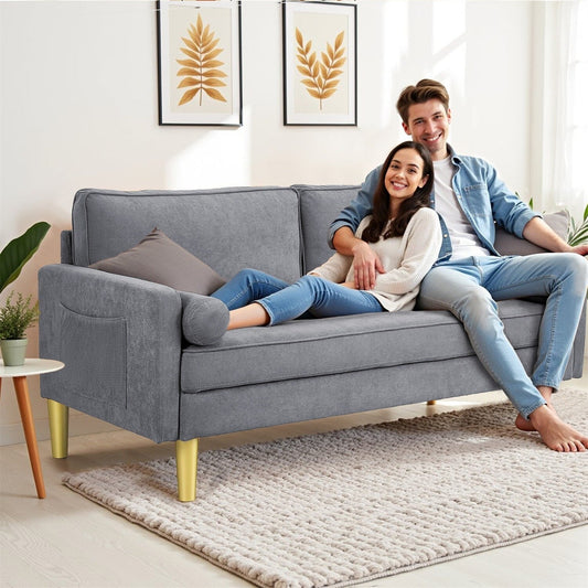 Loveseat Sofa, Fabric Couch Small Couch Love Seat Sofa with Side Pockets for Living Room, Bedroom, Office, Apartment,Small Space