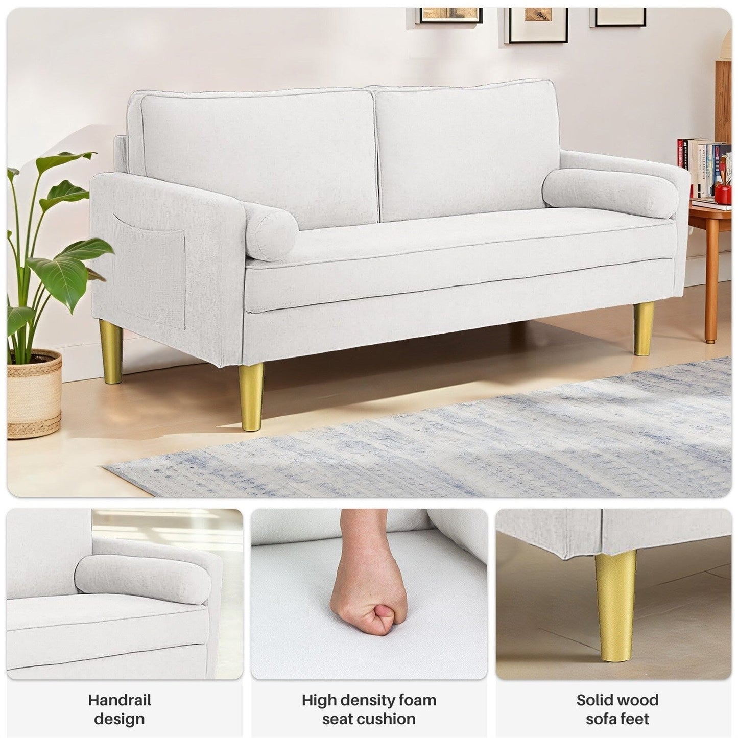 Loveseat Sofa, Fabric Couch Small Couch Love Seat Sofa with Side Pockets for Living Room, Bedroom, Office, Apartment,Small Space
