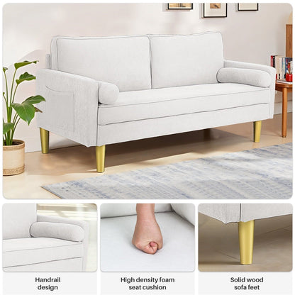 Loveseat Sofa, Fabric Couch Small Couch Love Seat Sofa with Side Pockets for Living Room, Bedroom, Office, Apartment,Small Space