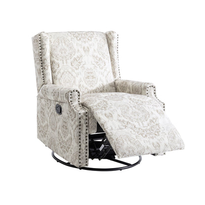29'' W Pattern Floral Swivel Manual Push Back Recliner Glider Chair