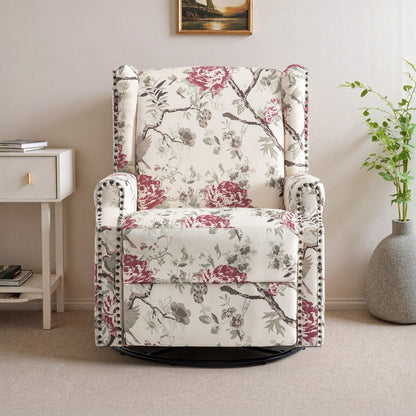 29'' W Pattern Floral Swivel Manual Push Back Recliner Glider Chair