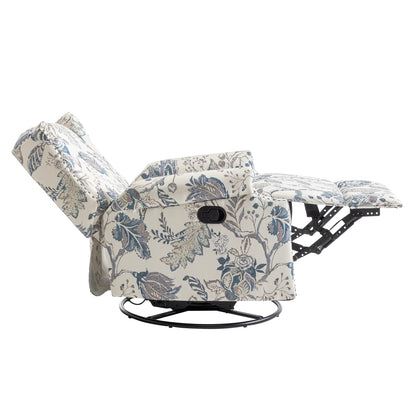 29'' W Pattern Floral Swivel Manual Push Back Recliner Glider Chair