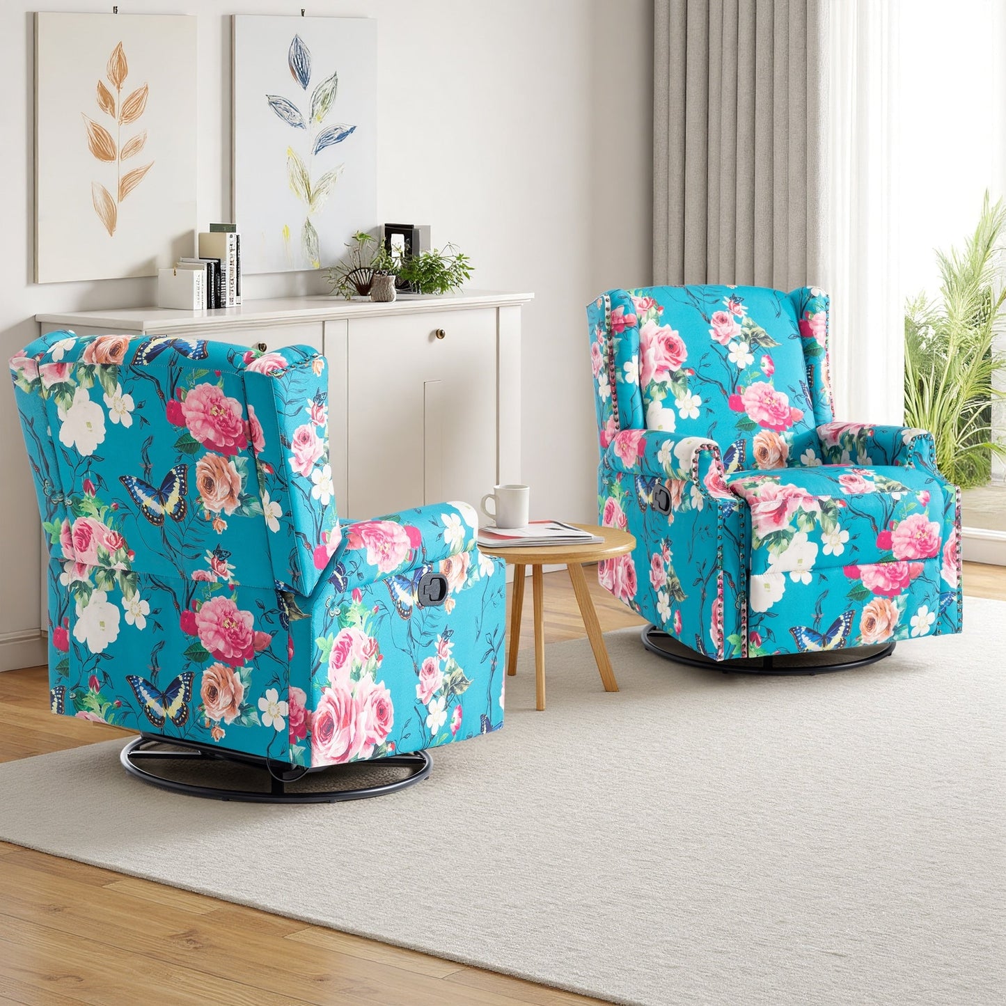 29'' W Pattern Swivel Glider Manual Push Back Recliner Chair Set of 2