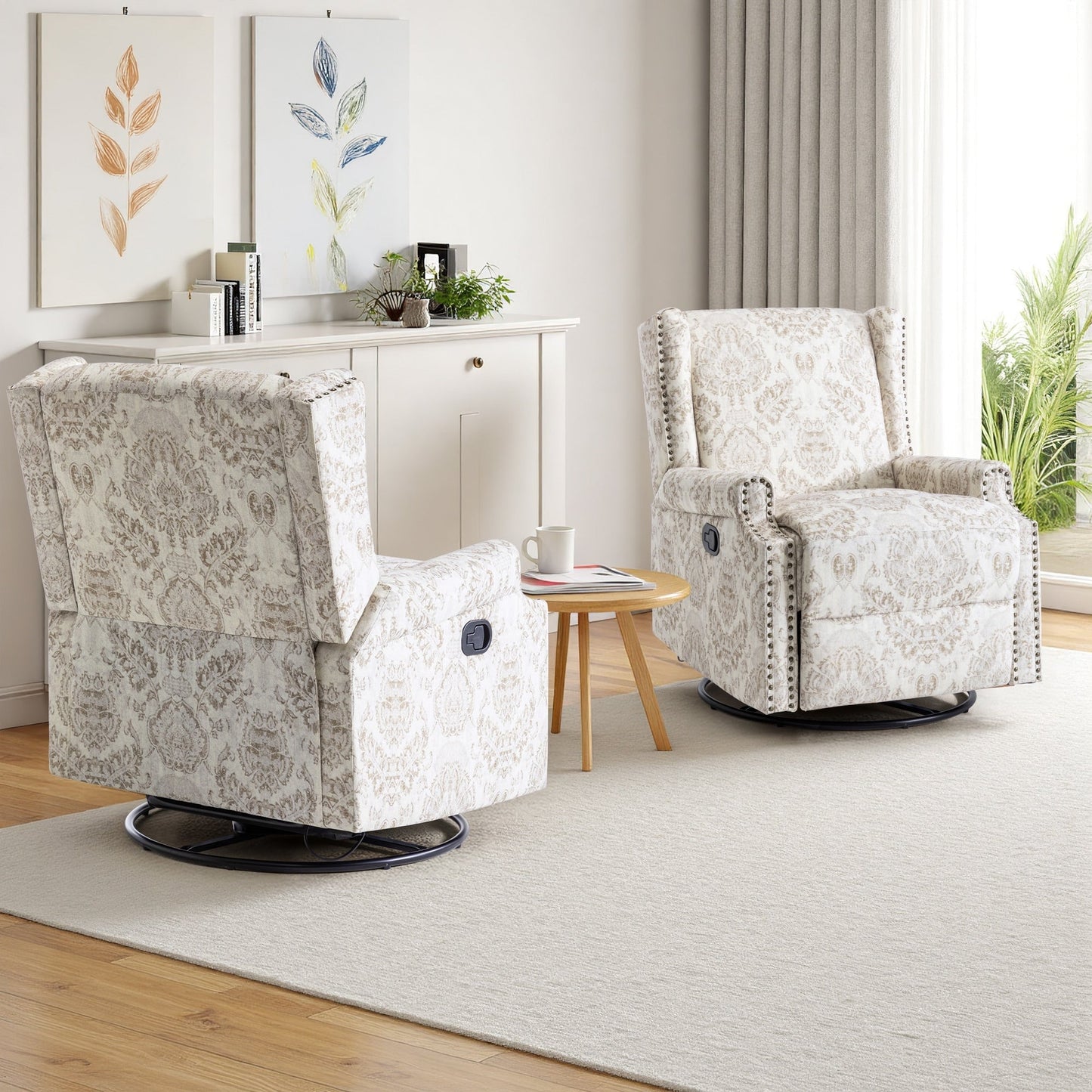 29'' W Pattern Swivel Glider Manual Push Back Recliner Chair Set of 2