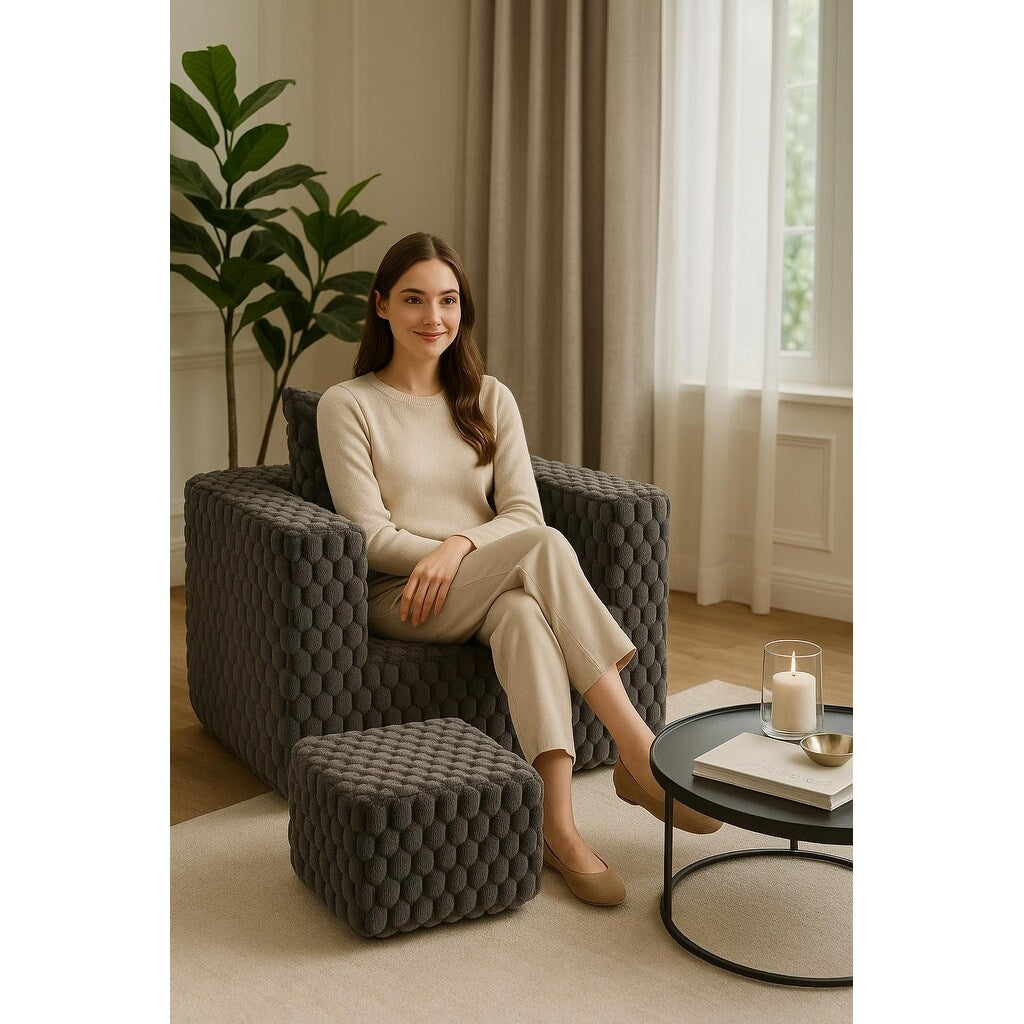 Luxurious Corduroy Fabric Lingge corduroy compression sofa with Ottoman