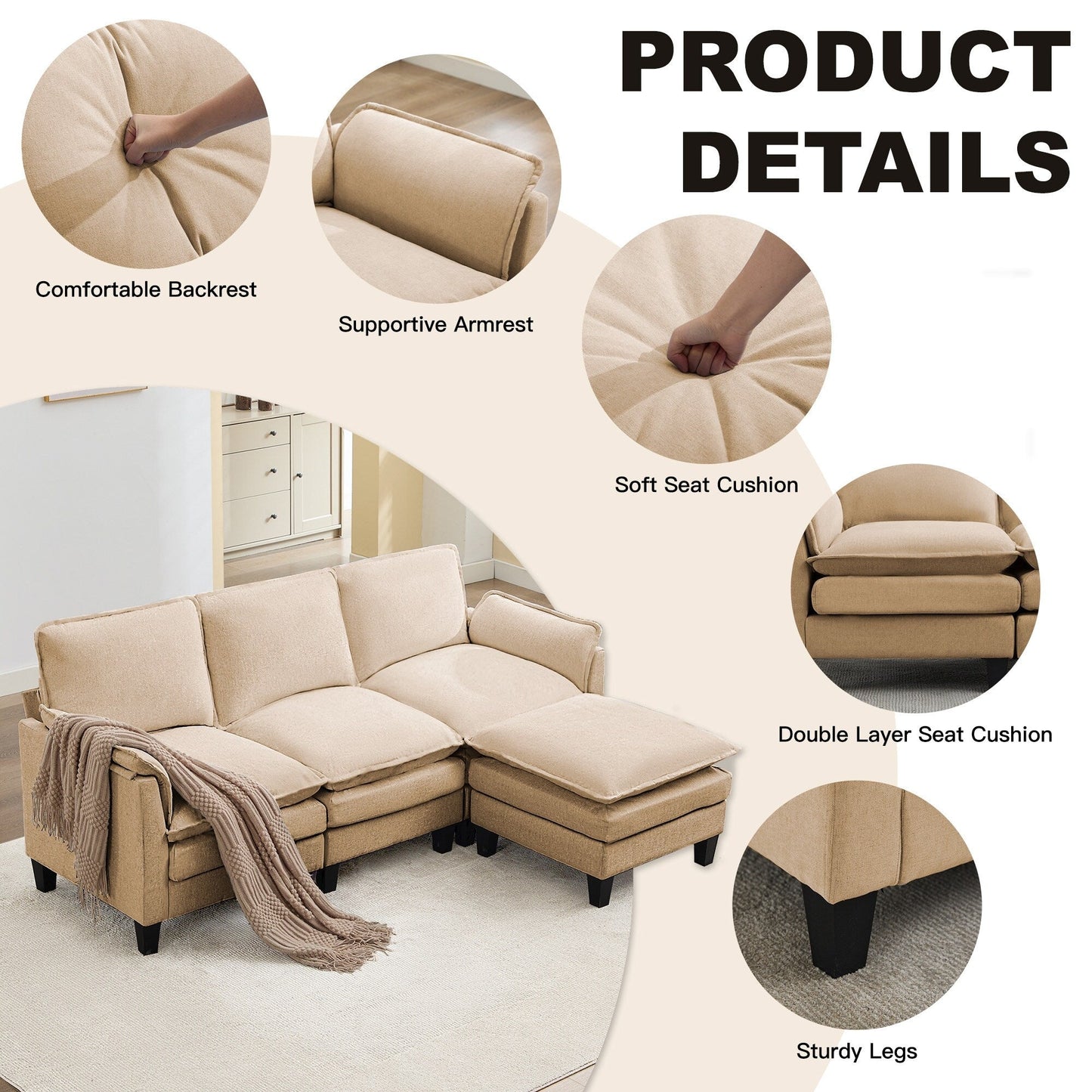 Luxury 3-Seater Sofa & Footstool â?Ultra-Plush, Multi-Room Comfort