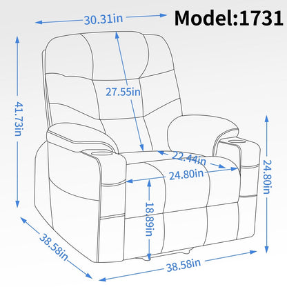 Lving Room Fabric Power Lift Recliner Chair for Elderly, Heavy Duty Motion Mechanism w/Massage and Lumbar Heating, Cup Holders