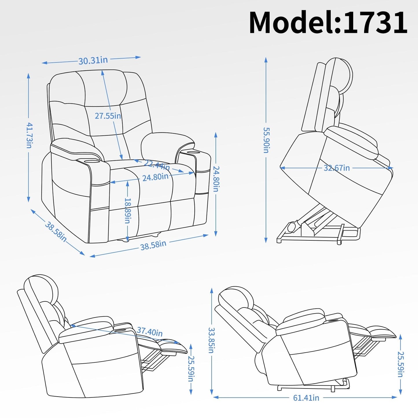Lving Room Fabric Power Lift Recliner Chair for Elderly, Heavy Duty Motion Mechanism w/Massage and Lumbar Heating, Cup Holders