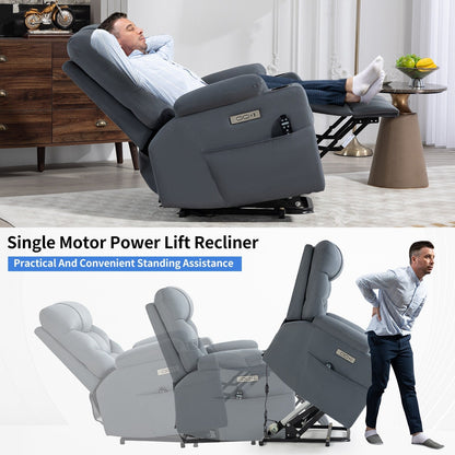Lving Room Fabric Power Lift Recliner Chair for Elderly, Heavy Duty Motion Mechanism w/Massage and Lumbar Heating, Cup Holders