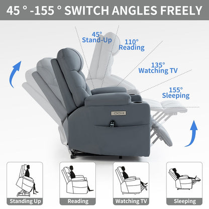 Lving Room Fabric Power Lift Recliner Chair for Elderly, Heavy Duty Motion Mechanism w/Massage and Lumbar Heating, Cup Holders
