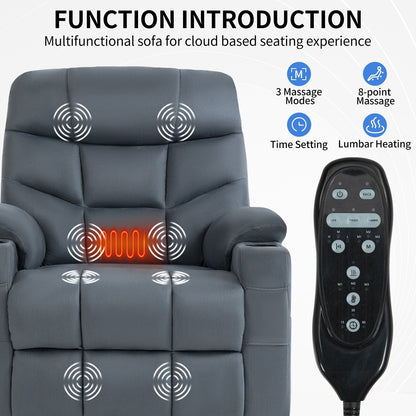 Lving Room Fabric Power Lift Recliner Chair for Elderly, Heavy Duty Motion Mechanism w/Massage and Lumbar Heating, Cup Holders
