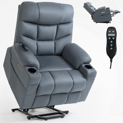 Lving Room Fabric Power Lift Recliner Chair for Elderly, Heavy Duty Motion Mechanism w/Massage and Lumbar Heating, Cup Holders